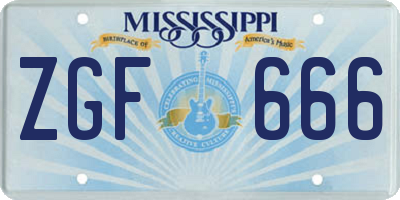 MS license plate ZGF666