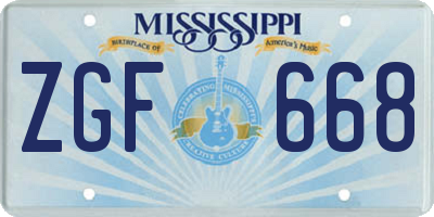 MS license plate ZGF668