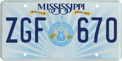 MS license plate ZGF670