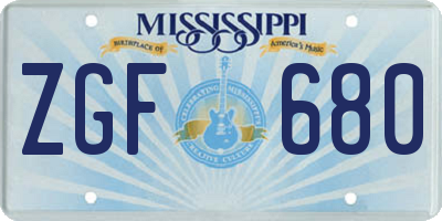 MS license plate ZGF680