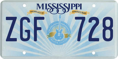 MS license plate ZGF728