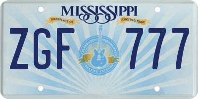 MS license plate ZGF777