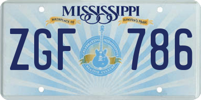 MS license plate ZGF786