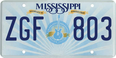 MS license plate ZGF803