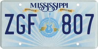 MS license plate ZGF807