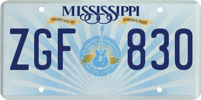 MS license plate ZGF830