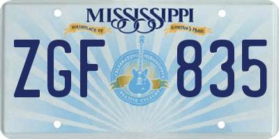 MS license plate ZGF835
