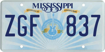 MS license plate ZGF837