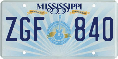 MS license plate ZGF840