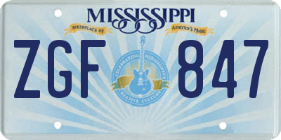 MS license plate ZGF847