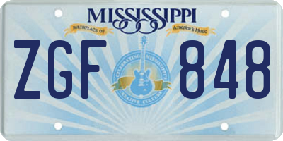 MS license plate ZGF848