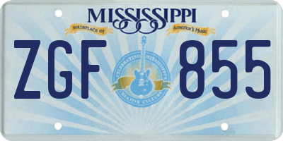 MS license plate ZGF855