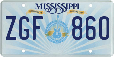 MS license plate ZGF860