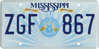 MS license plate ZGF867