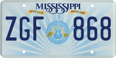 MS license plate ZGF868