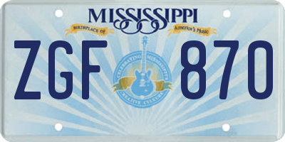 MS license plate ZGF870