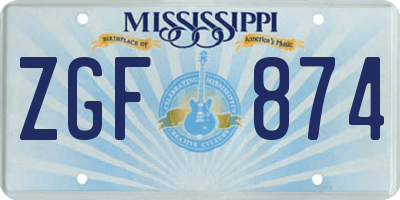 MS license plate ZGF874