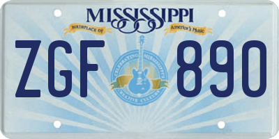 MS license plate ZGF890