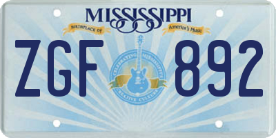MS license plate ZGF892