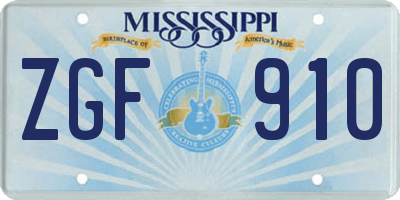 MS license plate ZGF910