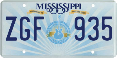 MS license plate ZGF935