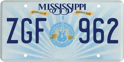 MS license plate ZGF962