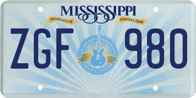 MS license plate ZGF980