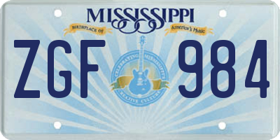 MS license plate ZGF984