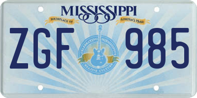 MS license plate ZGF985