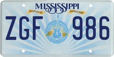 MS license plate ZGF986
