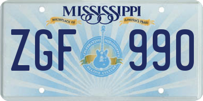 MS license plate ZGF990