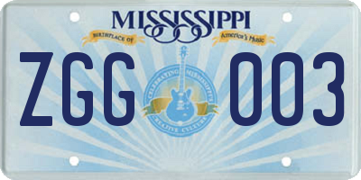 MS license plate ZGG003