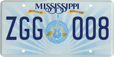 MS license plate ZGG008