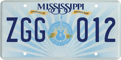 MS license plate ZGG012