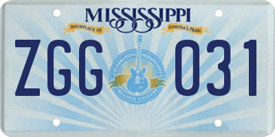 MS license plate ZGG031