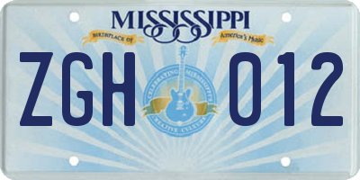 MS license plate ZGH012