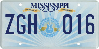 MS license plate ZGH016