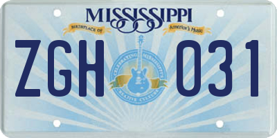 MS license plate ZGH031