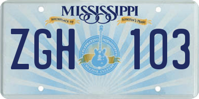 MS license plate ZGH103