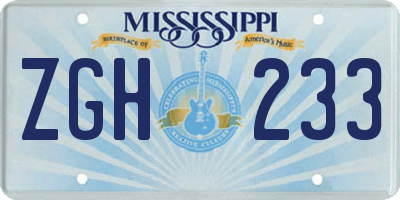MS license plate ZGH233