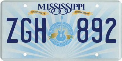 MS license plate ZGH892