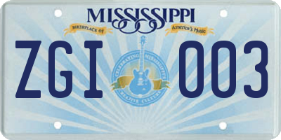 MS license plate ZGI003
