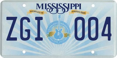 MS license plate ZGI004