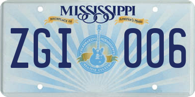 MS license plate ZGI006