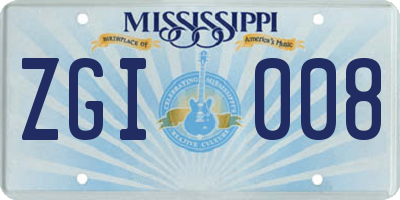 MS license plate ZGI008