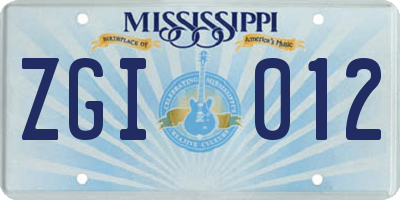 MS license plate ZGI012
