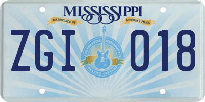 MS license plate ZGI018