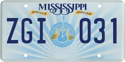 MS license plate ZGI031