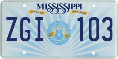 MS license plate ZGI103