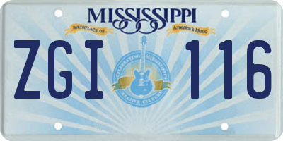 MS license plate ZGI116